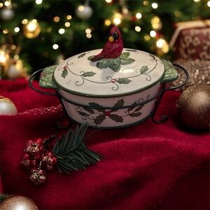 Christmas Cardinal and Holly Candy Dish 6.5”l x 4.5”w x 5”t